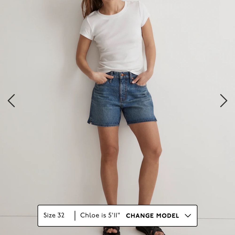 COPY - Madewell Relaxed Mid-Length Denim Shorts: Kimbrough Wash, side-slit